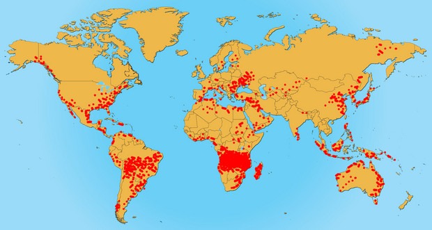 Blikk: A NASA adatai alapján a tűz-világtérképet: minden piros pötty egy erdőtüzet jelent